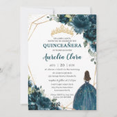 Quinceañera Dark Blauwgroen Peacock Floral Princes Kaart (Voorkant)