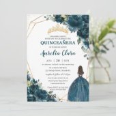Quinceañera Dark Blauwgroen Peacock Floral Princes Kaart (Staand voorkant)