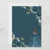 Quinceañera Dark Blauwgroen Peacock Floral Princes Kaart (Achterkant)