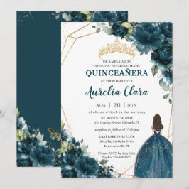 Quinceañera Dark Blauwgroen Peacock Floral Princes Kaart