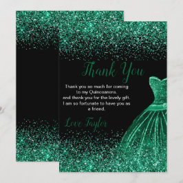 Quinceanera Dark Green Dress Faux Glitter Bedankkaart