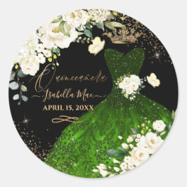 Quinceanera Dark Green Glitter Gown Cream Rozen Ronde Sticker