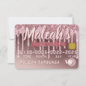 Quinceañera Dark Roos Gold & Roze glitter Drip Kaart (Voorkant)