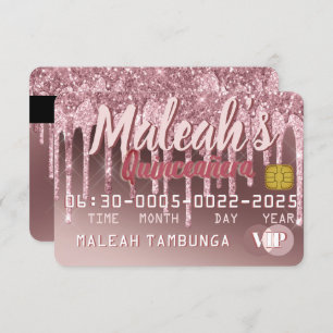 Quinceañera Dark Roos Gold & Roze glitter Drip Kaart
