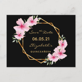 Quinceanera Datum opslaan tropisch goud zwart chic Briefkaart
