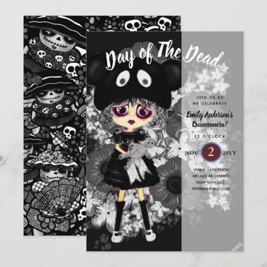 Quinceanera Day of the Dead GOTHIC Girl Sugar Skul Kaart (Voorkant / Achterkant)
