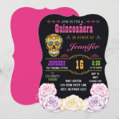 Quinceañera Day of the Dead Sugar Skull Invitation Kaart (Voorkant / Achterkant)
