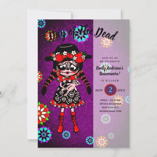 Quinceanera Day of the Dead Sugar Skulls Kaart (Voorkant)