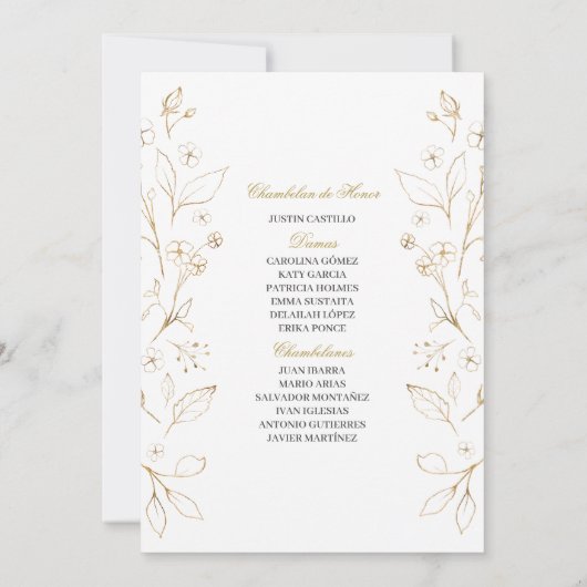 Quinceañera de tema oro kaart (Achterkant)