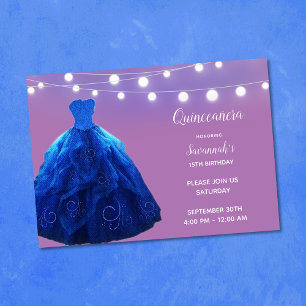 Quinceanera Denim Blauwe Lavendel Sliert Lichtjes Kaart