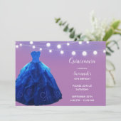 Quinceanera Denim Blauwe Lavendel String Lights Kaart (Staand voorkant)