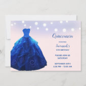 Quinceanera Denim Blue Blush String Lights Kaart (Voorkant)