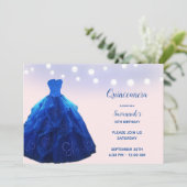 Quinceanera Denim Blue Blush String Lights Kaart (Staand voorkant)