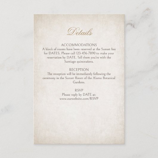 Quinceanera Details Informatiekaartje (Voorkant)