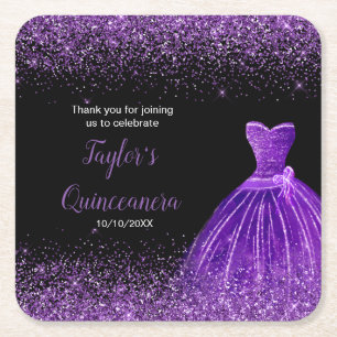 Quinceanera donker Paarse faux glitter Kartonnen Onderzetters