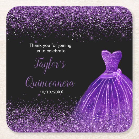 Quinceanera donker Paarse faux glitter Kartonnen Onderzetters (Voorkant)
