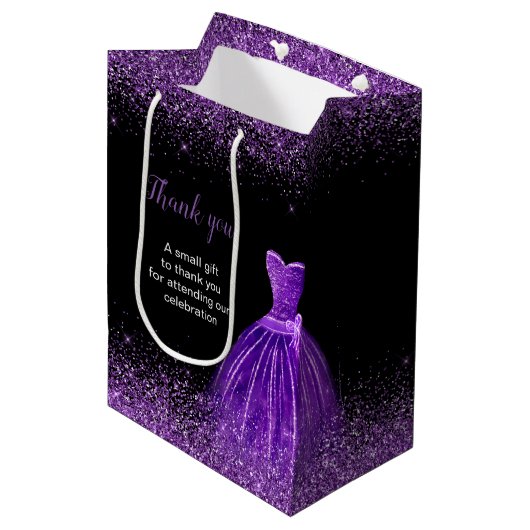 Quinceanera donker Paarse jurk faux glitter Medium Cadeauzakje (Voorkant Gekanteld)