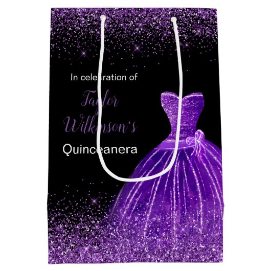 Quinceanera donker Paarse jurk faux glitter Medium Cadeauzakje (Achterkant)