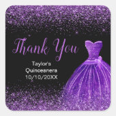 Quinceanera donker Paarse jurk faux glitter Vierkante Sticker (Voorkant)