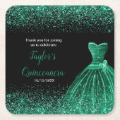 Quinceanera Donkergroen Faux Glitter Kartonnen Onderzetters (Voorkant)