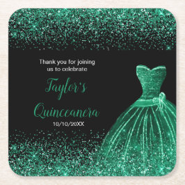 Quinceanera Donkergroen Faux Glitter Kartonnen Onderzetters