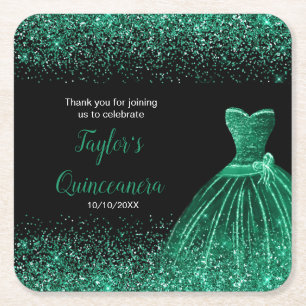Quinceanera Donkergroen Faux Glitter Kartonnen Onderzetters