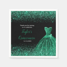 Quinceanera Donkergroen Faux Glitter Servet