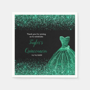 Quinceanera Donkergroen Faux Glitter Servet