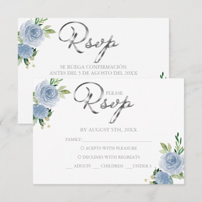 Quinceanera Dusty Blue Bilingual Response Card (Voorkant / Achterkant)