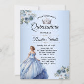 Quinceanera Dusty Blue en Silver Uitnodiging (Voorkant)
