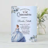 Quinceanera Dusty Blue en Silver Uitnodiging (Staand voorkant)