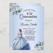 Quinceanera Dusty Blue en Silver Uitnodiging (Voorkant / Achterkant)