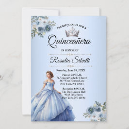 Quinceanera Dusty Blue en Silver Uitnodiging