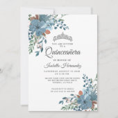 Quinceanera Dusty Blue Floral Greenery Kaart (Voorkant)