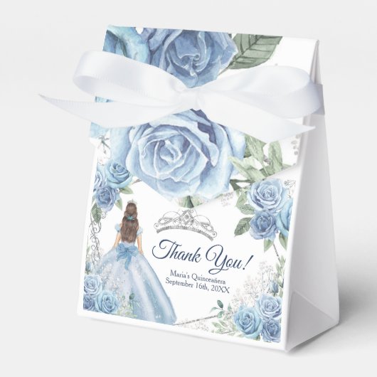 Quinceañera Dusty Blue Flowers Party Favor Box Bedankdoosjes (Voorkant Zijde)