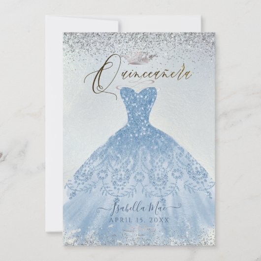 Quinceanera Dusty Blue+Silver Glitter Gown Kaart (Voorkant)