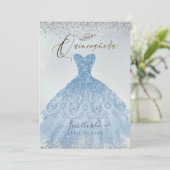 Quinceanera Dusty Blue+Silver Glitter Gown Kaart (Staand voorkant)