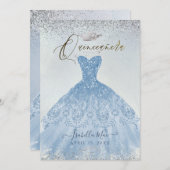 Quinceanera Dusty Blue+Silver Glitter Gown Kaart (Voorkant / Achterkant)