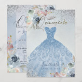 Quinceanera Dusty Blue Silver Glitter Gown Rozen Kaart (Voorkant / Achterkant)