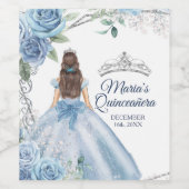 Quinceañera Dusty Blue Wine Bottle Party Label Wijn Etiket (Enkel label)