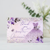 Quinceanera Dusty Lila Paars Silver Glitter Gown Bedankkaart (Staand voorkant)