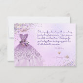 Quinceanera Dusty Lila Paars Silver Glitter Gown Bedankkaart (Achterkant)