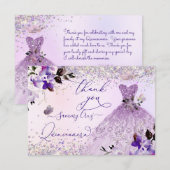 Quinceanera Dusty Lila Paars Silver Glitter Gown Bedankkaart (Voorkant / Achterkant)