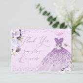 Quinceanera Dusty Lila Paars Silver Glitter Gown Bedankkaart (Staand voorkant)