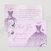 Quinceanera Dusty Lila Paars Silver Glitter Gown Bedankkaart (Voorkant / Achterkant)