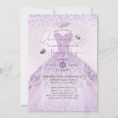 Quinceanera Dusty Lila Paars Silver Glitter Gown Kaart (Achterkant)