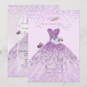 Quinceanera Dusty Lila Paars Silver Glitter Gown Kaart (Voorkant / Achterkant)