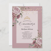 Quinceañera Dusty Paars Floral Gold Invitation Kaart (Voorkant)