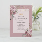 Quinceañera Dusty Paars Floral Gold Invitation Kaart (Staand voorkant)