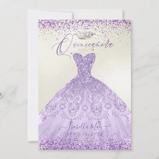 Quinceanera Dusty Paars Silver Glitter Gown Kaart (Voorkant)